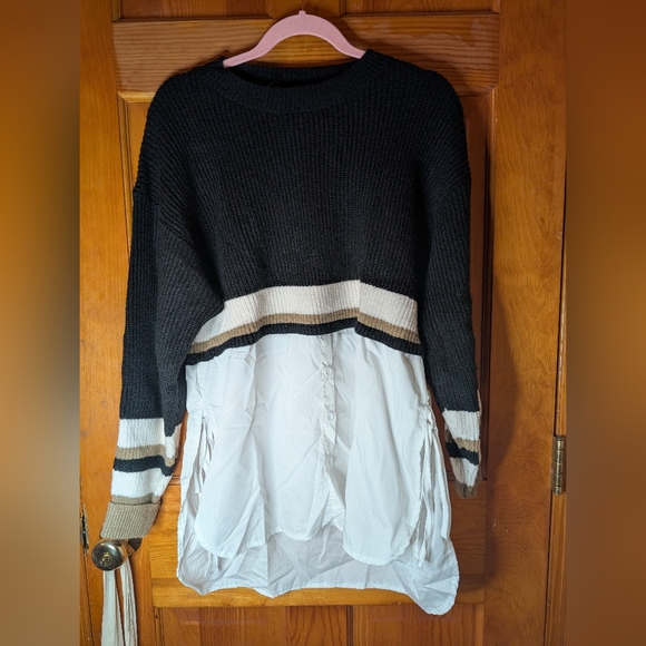Sweaters - Fake Two Piece Black and White Women's Sweater
